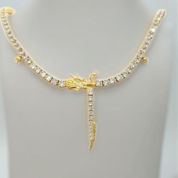 14K Yellow Gold Finish Chinese Dragon 21inch x 5mm Tennis Chain. - Picture 4 of 8